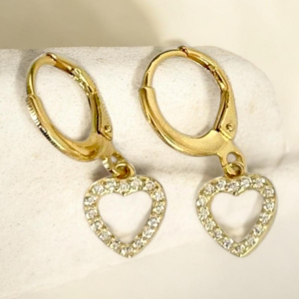 🛍️ Gold & Crystal Heart Cut Out Huggie Earrings